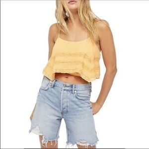 Free People Home Again Cami Cropped Tank Top Orange Built in Bandeau Large NWT